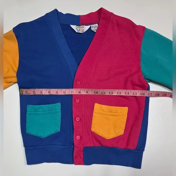 Vintage 90s Kids Colorblock Cardigan Sweater Granny Core Talbot Kids Sz XLRetro - Picture 4 of 11